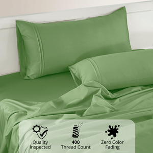 Plain Cotton Satin 400 TC Fitted Bedsheet with Pillow Covers - Green