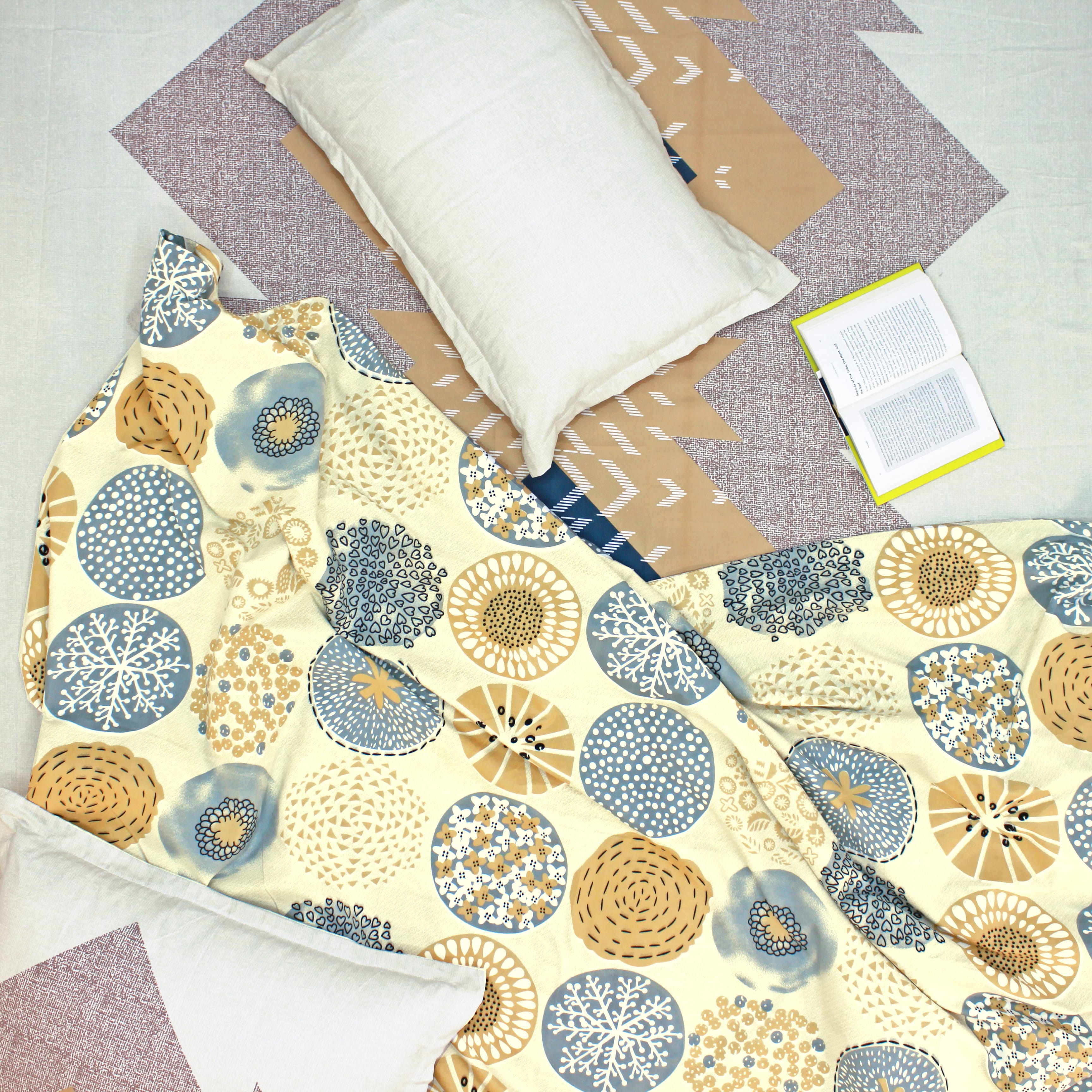 Festive Double Bed Dohar & Bedsheet Combo Set - Floral Medallion Yellow