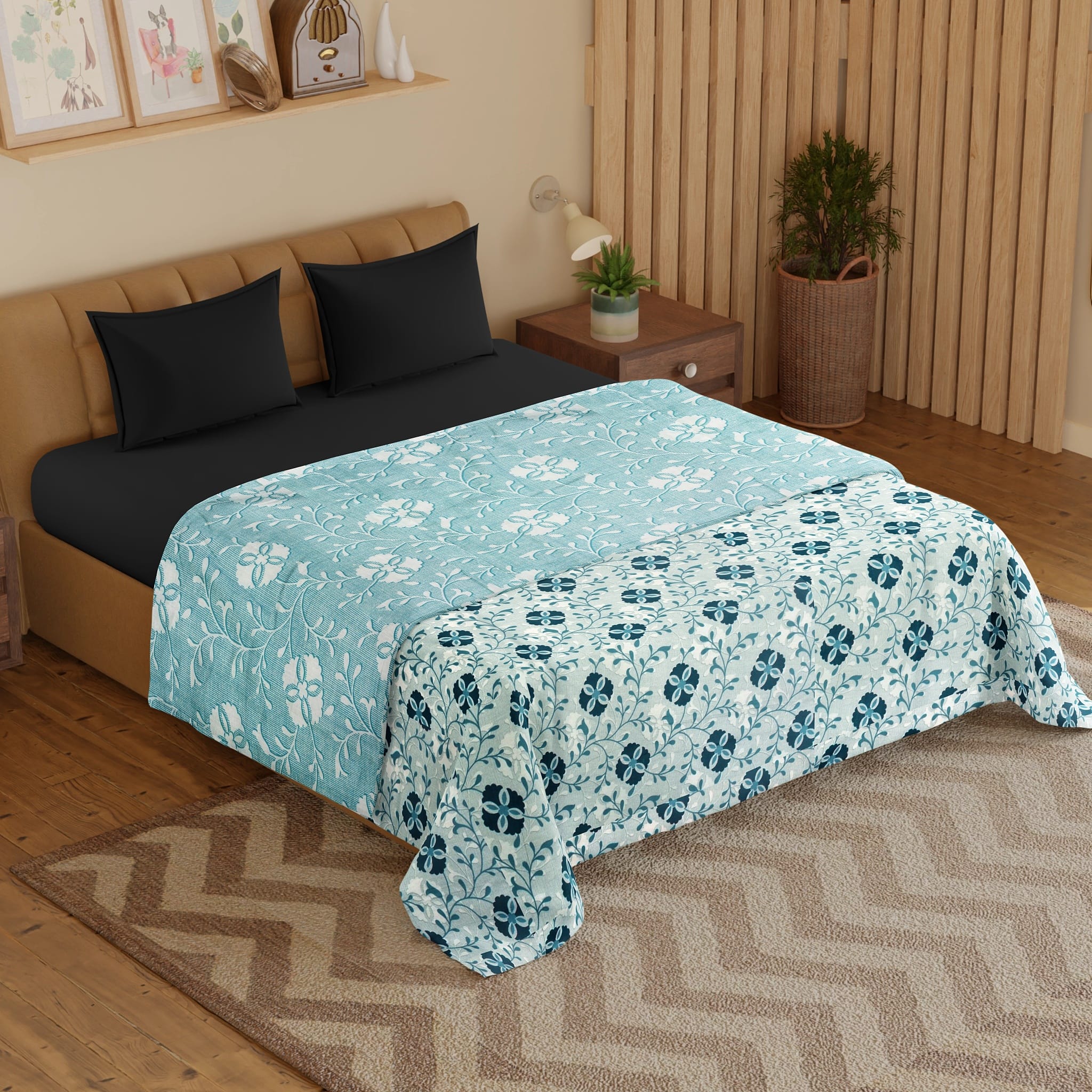 IRIS Designer Border Cotton Reversible Dohar, Aqua