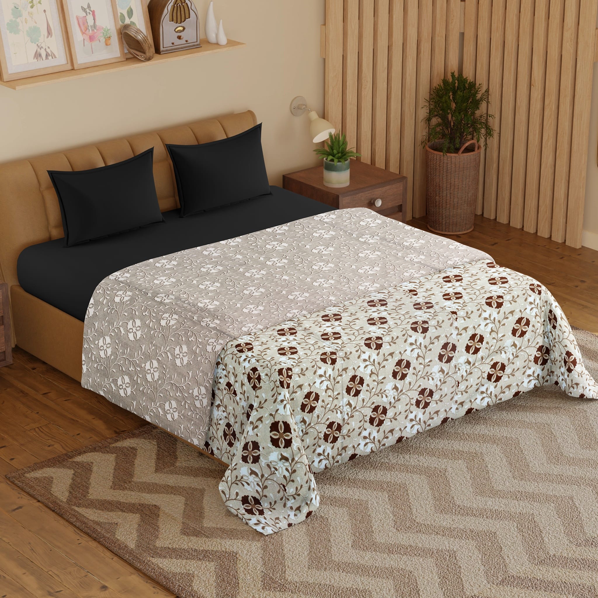 IRIS Designer Border Cotton Reversible Dohar, Brown