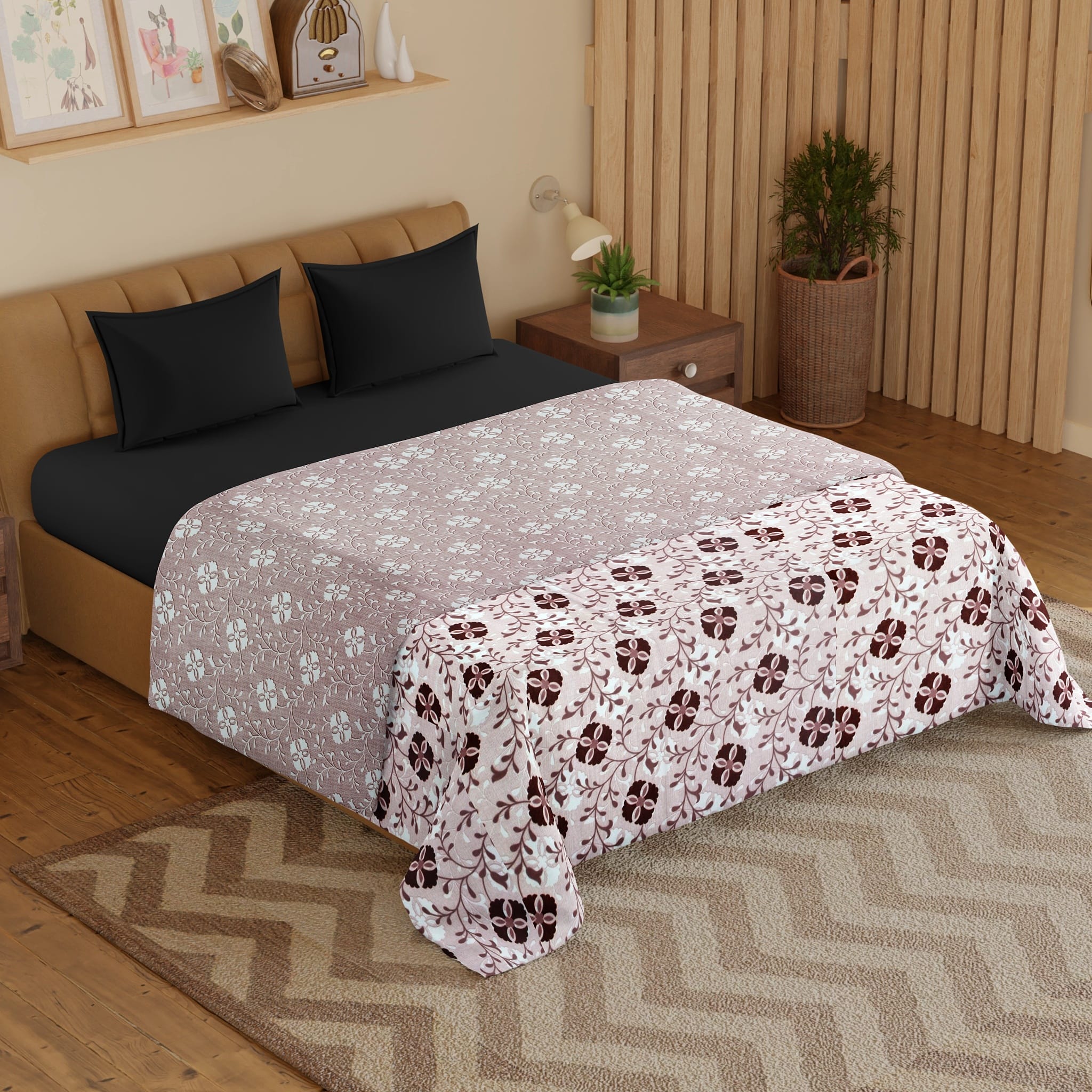 IRIS Designer Border Cotton Reversible Dohar, Coffee
