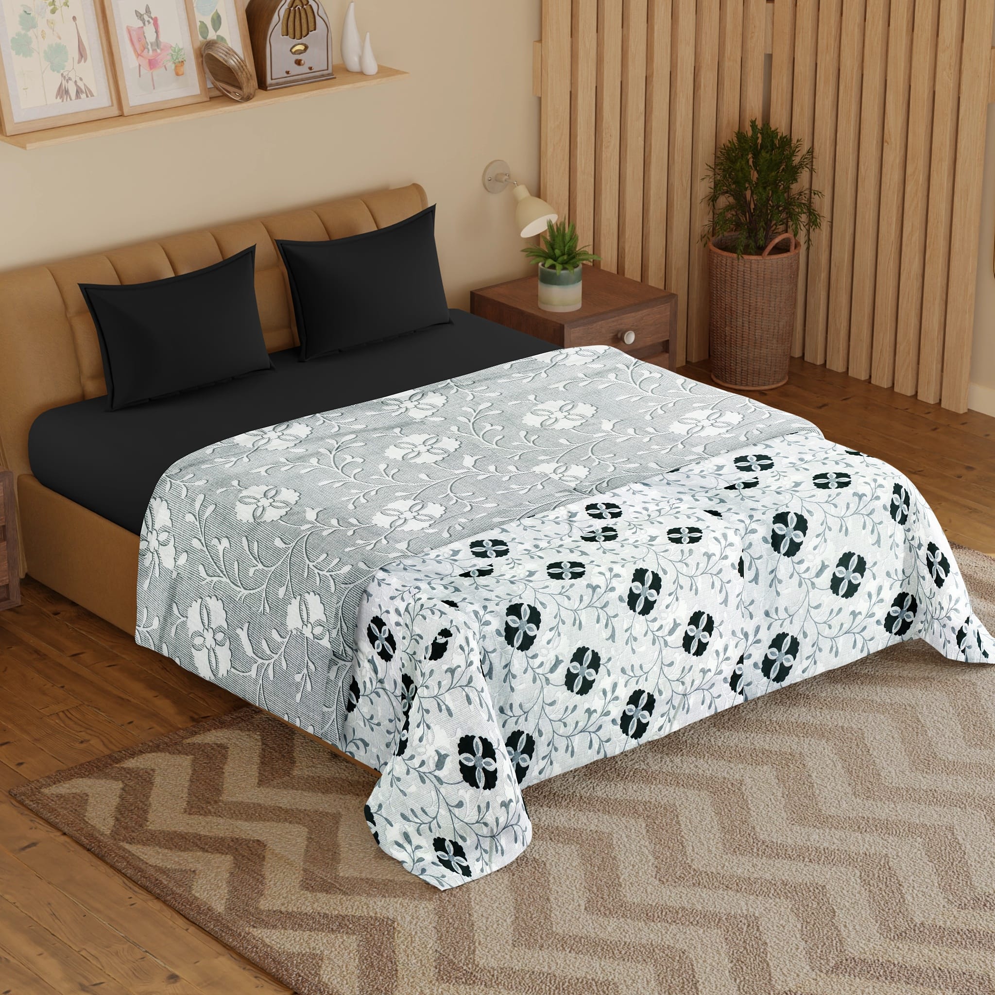 IRIS Designer Border Cotton Reversible Dohar, Grey