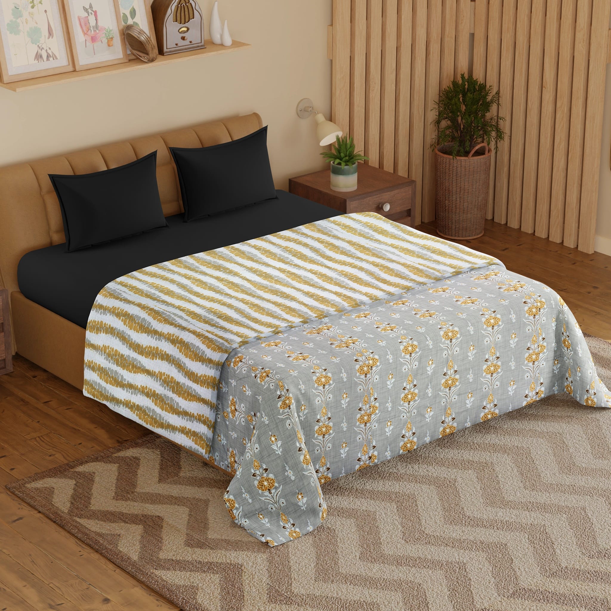 IRIS Designer Border Cotton Reversible Dohar, Grey
