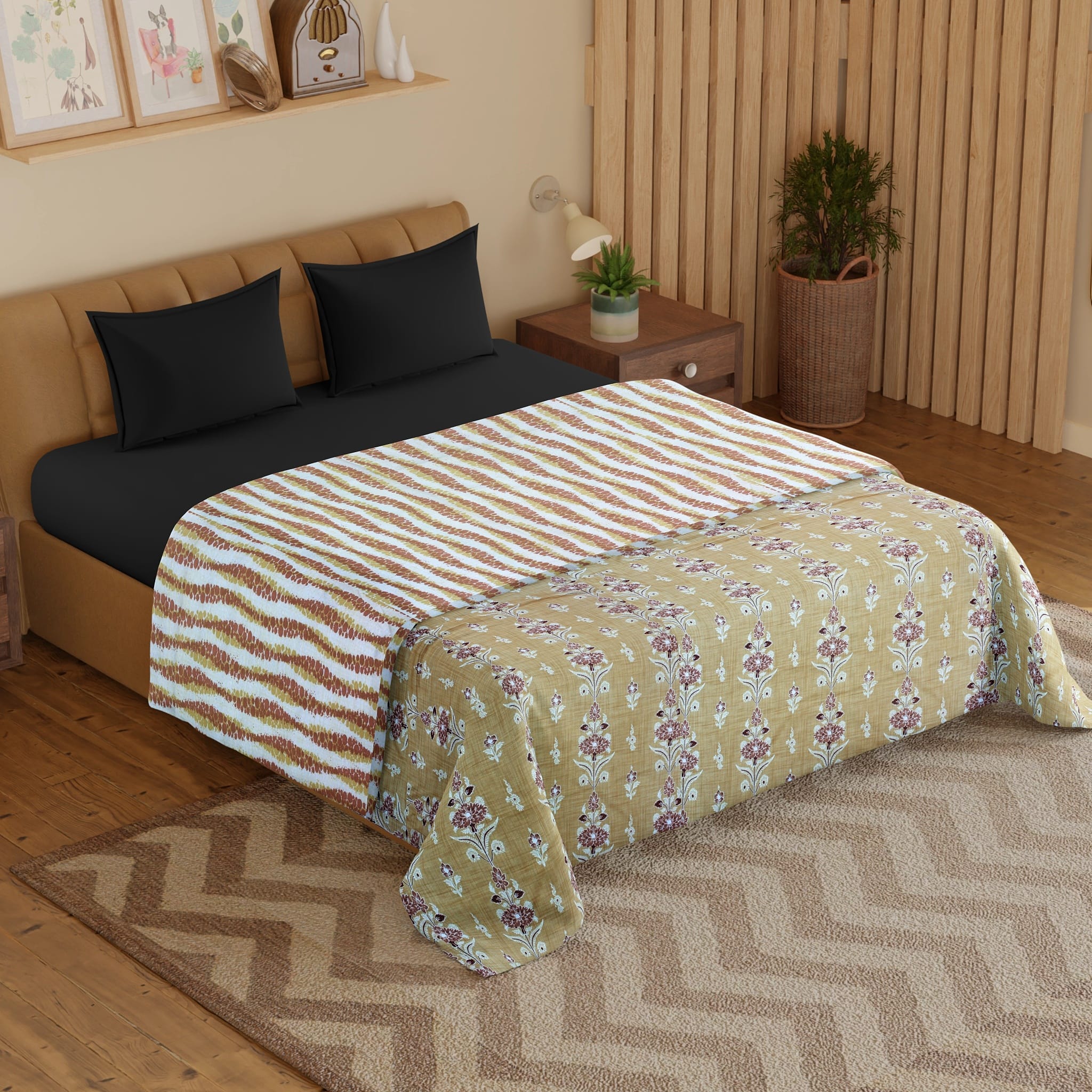 IRIS Designer Border Cotton Reversible Dohar, Mustard