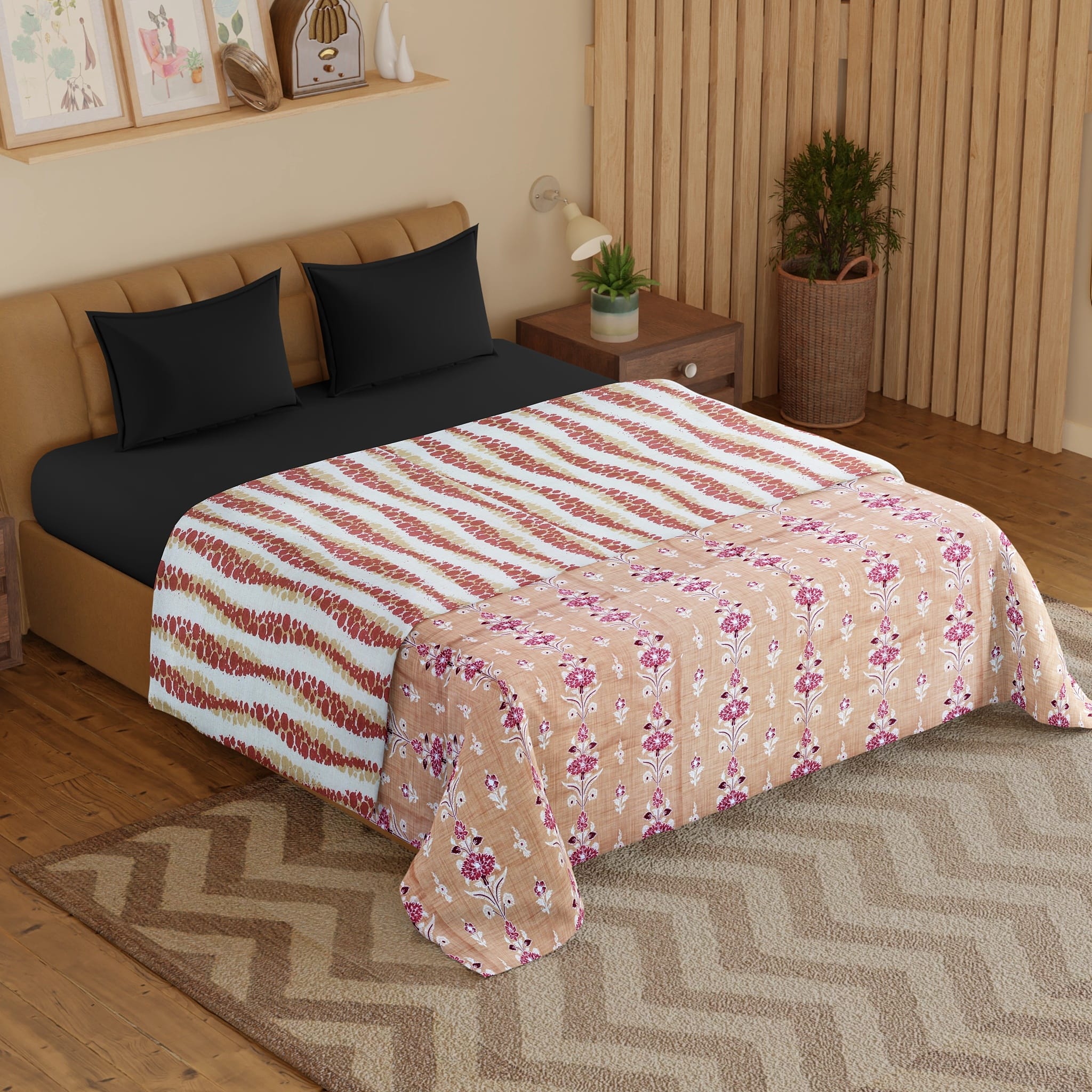 IRIS Designer Border Cotton Reversible Dohar, Peach