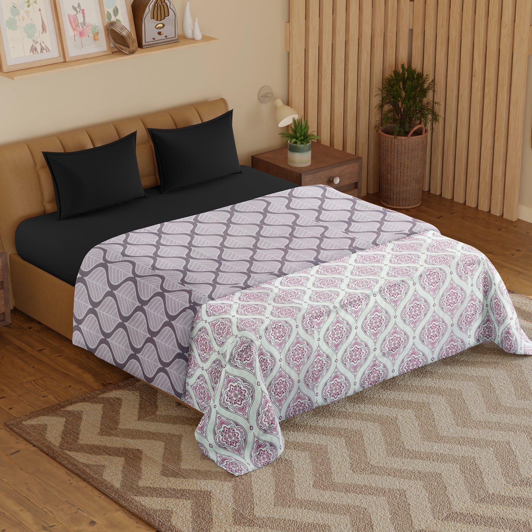 IRIS Designer Border Cotton Reversible Dohar, Magenta