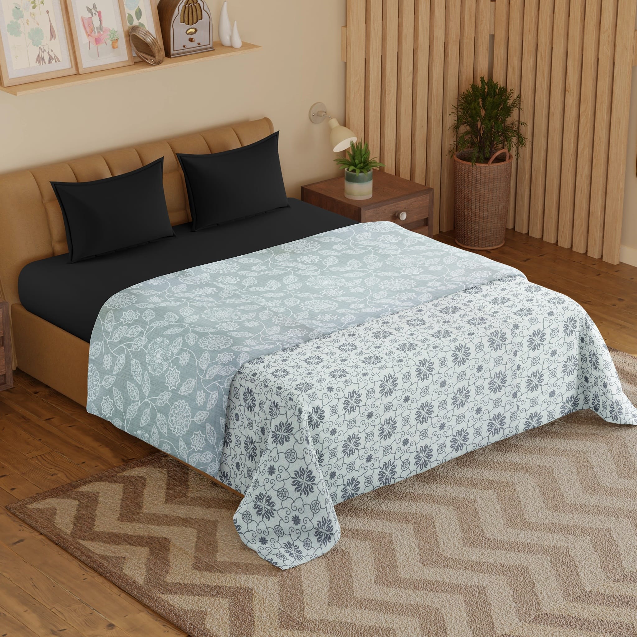 IRIS Designer Border Cotton Reversible Dohar, Grey