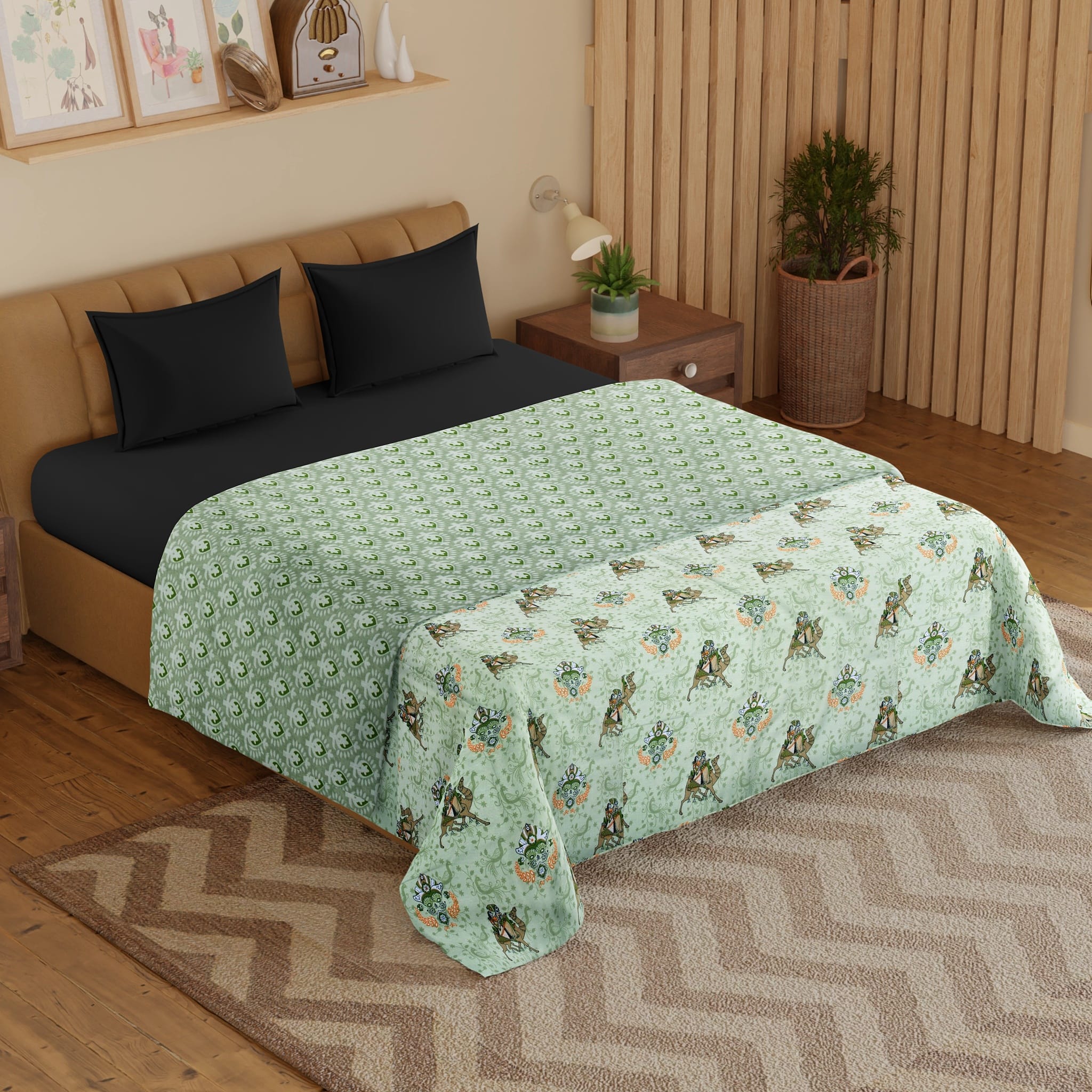 IRIS Designer Border Cotton Reversible Dohar, Green