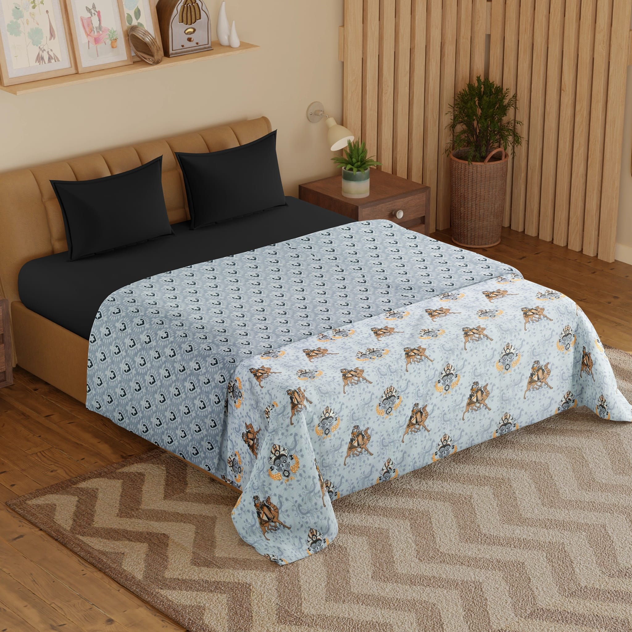 IRIS Designer Border Cotton Reversible Dohar, Grey