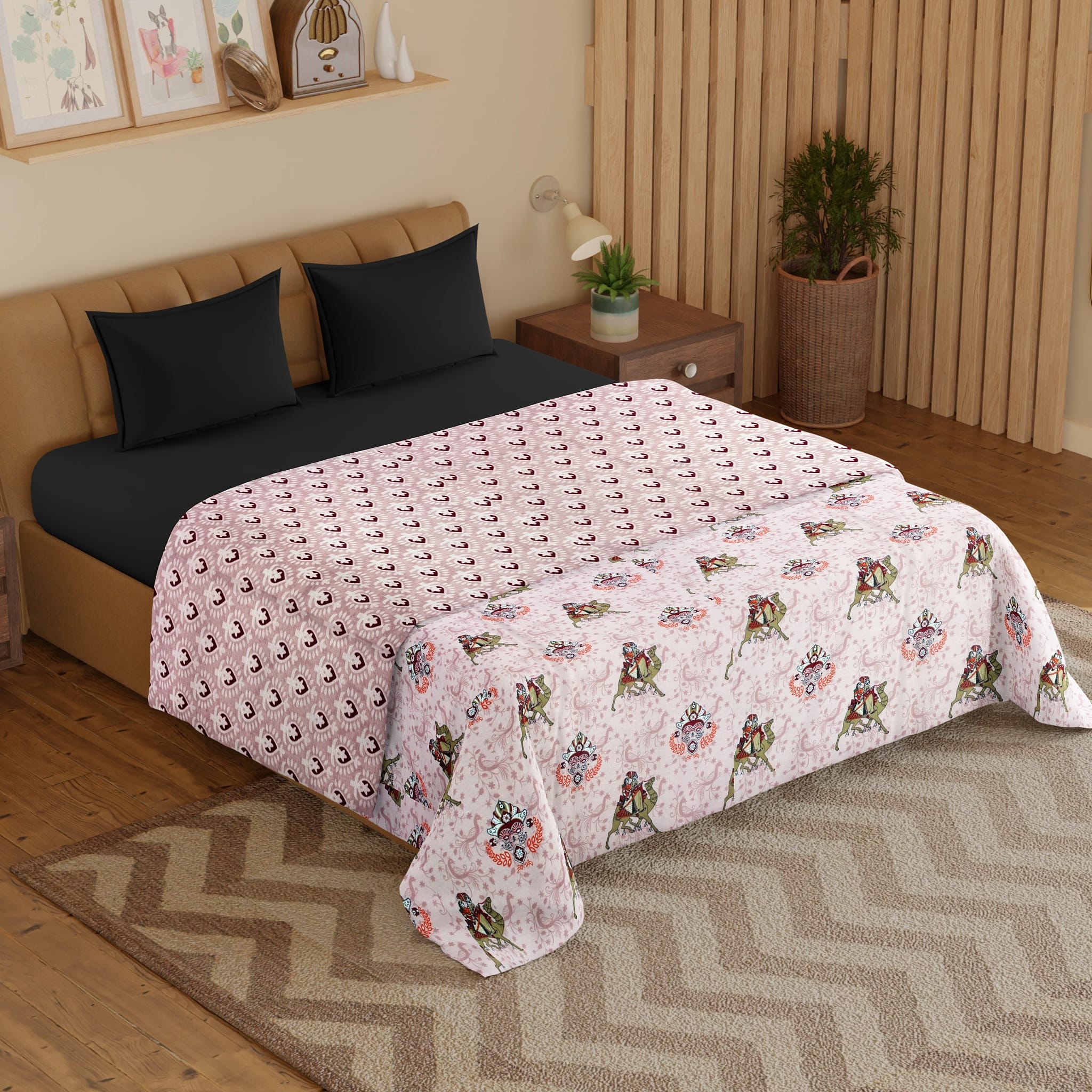 IRIS Designer Border Cotton Reversible Dohar, Magenta