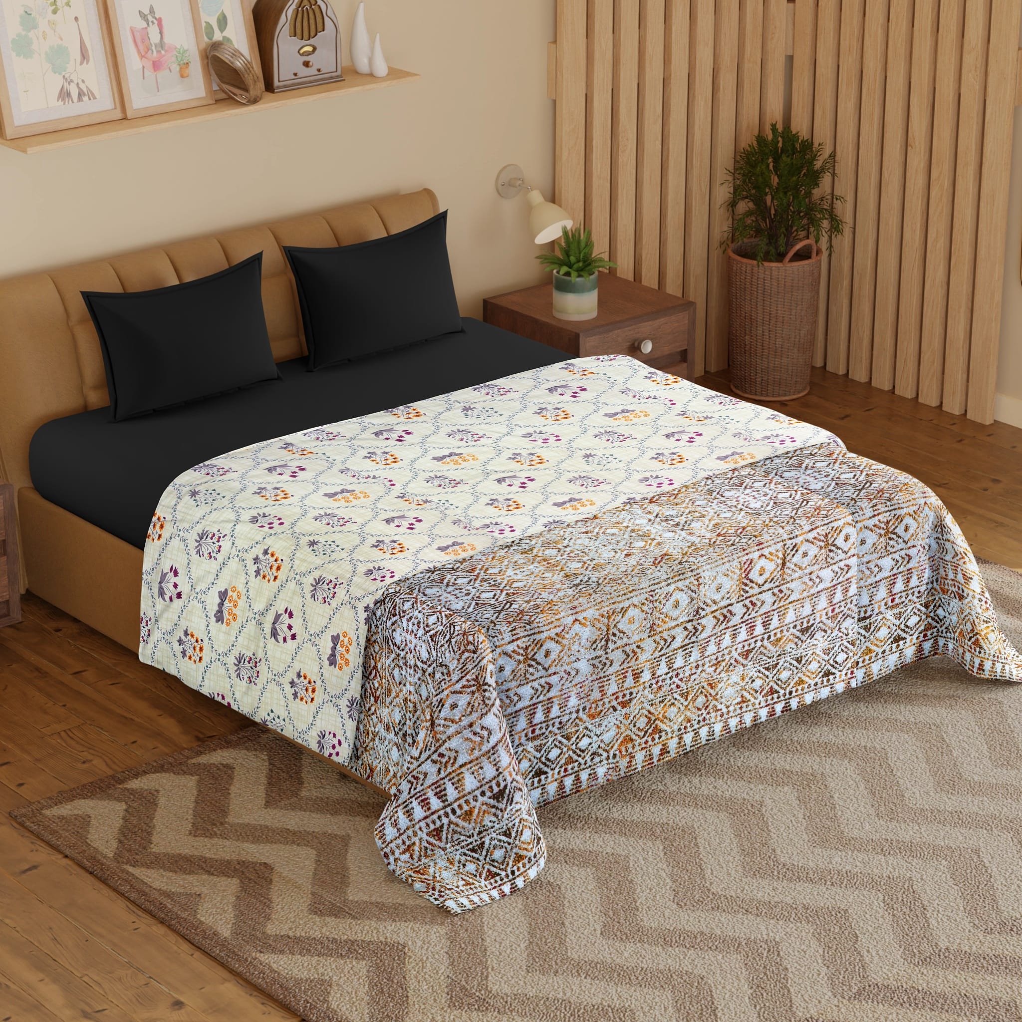 IRIS Designer Border Cotton Reversible Dohar, Brown