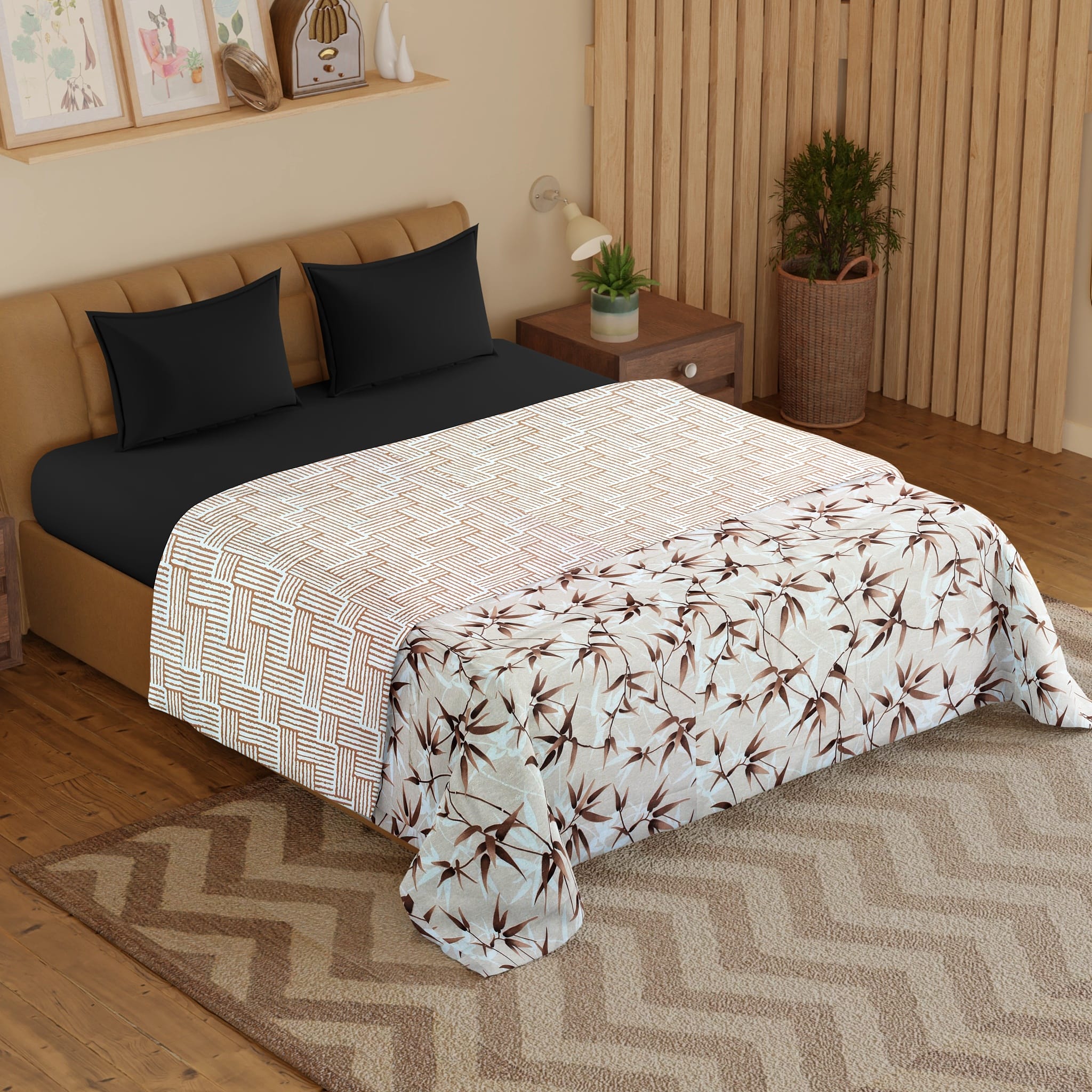 IRIS Designer Border Cotton Reversible Dohar, Brown