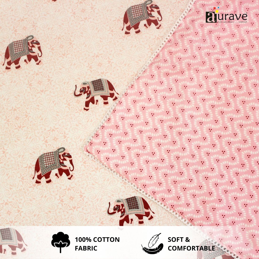 IRIS Designer Border Cotton Reversible Dohar, Peach