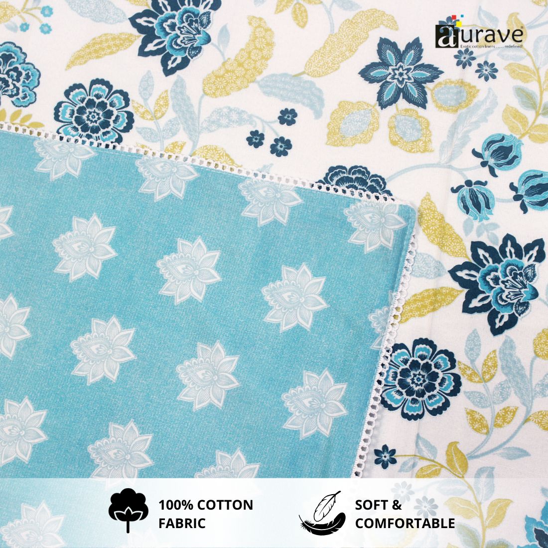 IRIS Designer Border Cotton Reversible Dohar, Blue