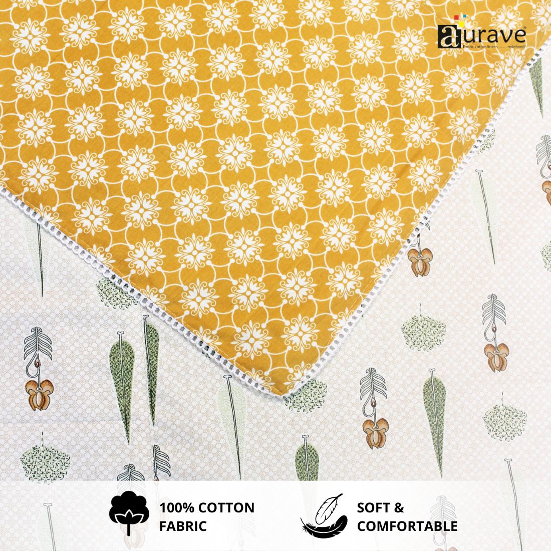 IRIS Designer Border Cotton Reversible Dohar, Mustard