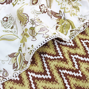 Close-up of patterned fabric IRIS Designer Border Cotton Reversible Dohar, Mustard