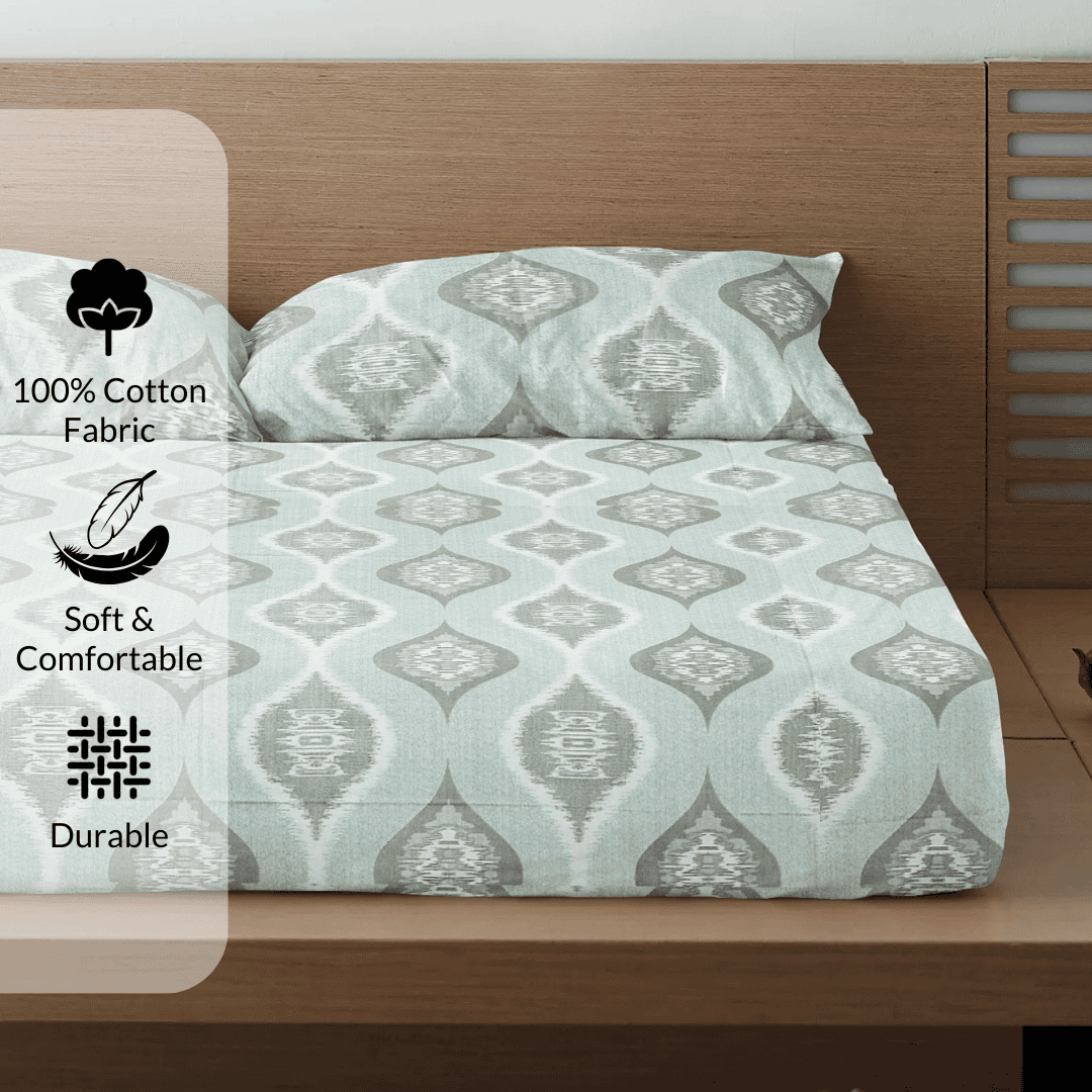Printed Floral Cotton 300 TC Bedsheet with Pillow Covers - Blue