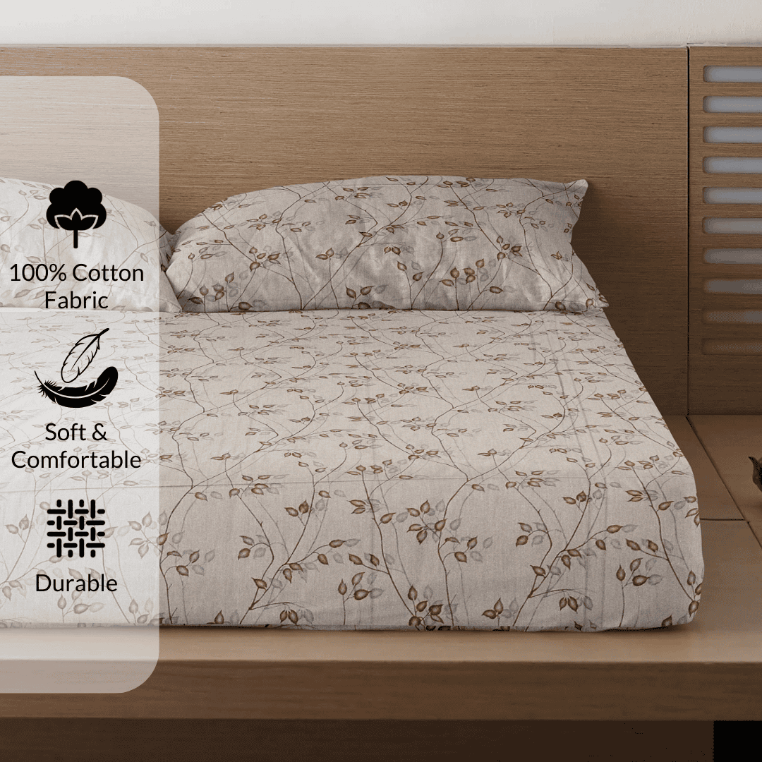 Printed Floral Cotton 300 TC Bedsheet with Pillow Covers - Burgundy