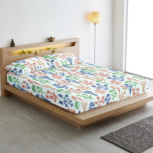 Soft Cotton Floral print 250 TC fitted bedsheet in Blue At Best Prices