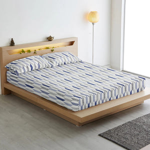 Soft Cotton Geometrical Print 250 TC Fitted Bedsheet In Blue Online In India