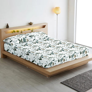Soft Cotton Floral Print 250 TC Fitted Bedsheet In Green Online In India