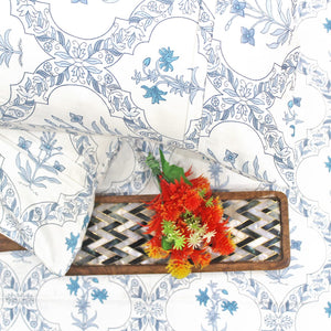 Soft 250 TC Printed Floral Cotton Fitted Bedsheet in Blue online at best prices