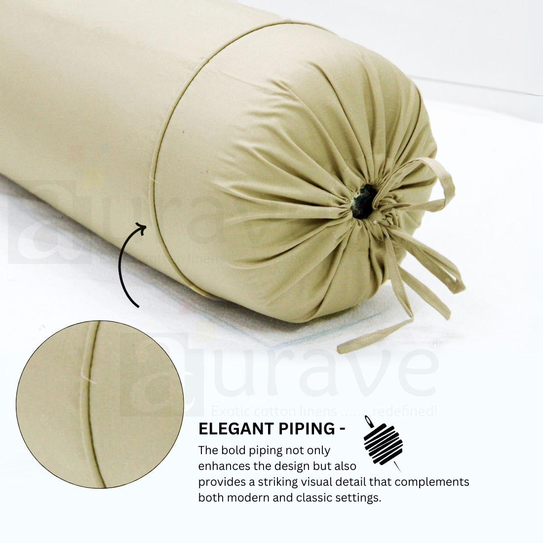 Plain Cotton 2 Pcs Bolster Cover Set - Khaki