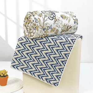 IRIS Designer Border Cotton Reversible Dohar, Peacock Blue