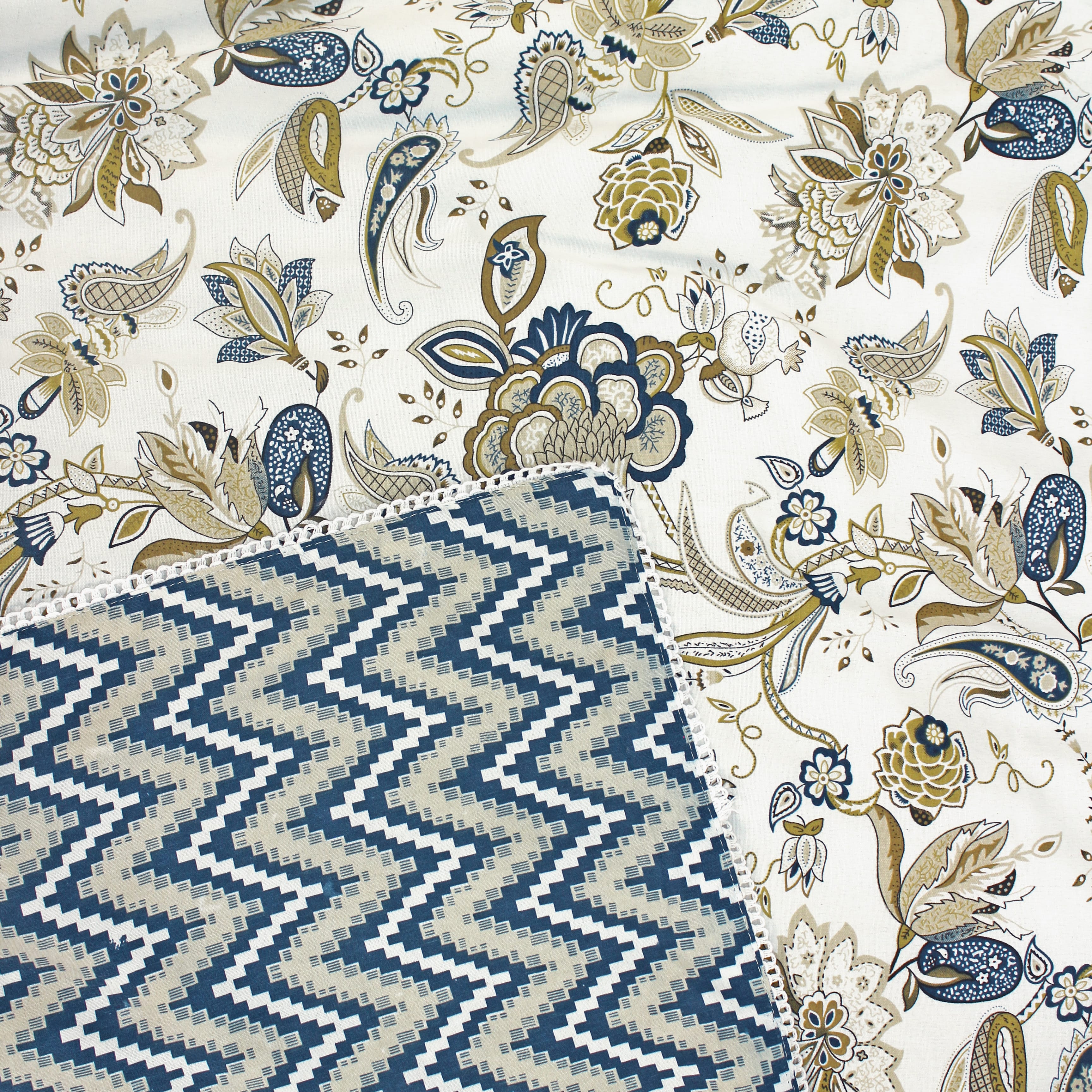 IRIS Designer Border Cotton Reversible Dohar, Peacock Blue Design