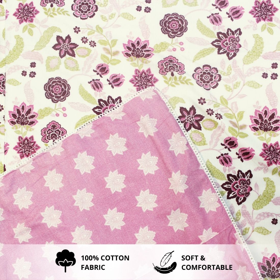 IRIS Designer Border Cotton Reversible Dohar, Magenta