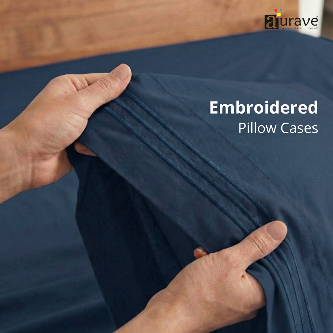 Luxury King Size Cotton Flat Bedsheet with Embroidered Pillow Covers - Navy Blue