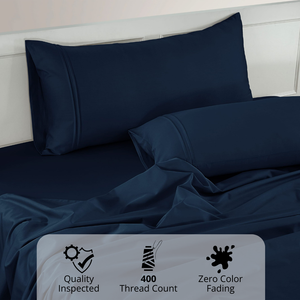 Plain Cotton Satin 400 TC Bedsheet with Pillow Covers - Navy Blue