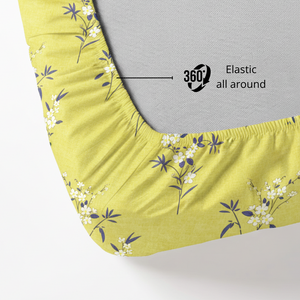 Elastic All Around Floral 210 TC olive fitted bedsheet