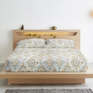 Soft Cotton Abstract Print 210 TC King Size Fitted Bedsheet In Multicolor