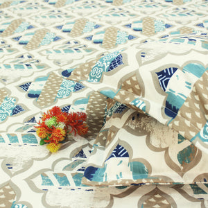 Printed cotton blend double bedsheet in blue
