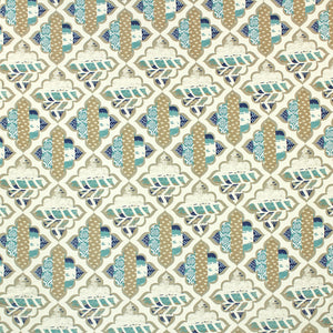 Printed cotton blend double bedsheet featuring blue and beige abstract motif