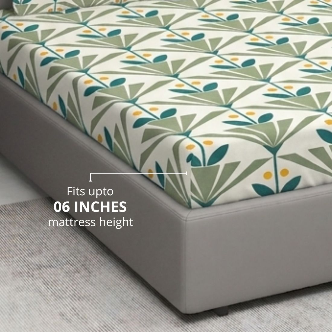 Floral 210 TC Fitted Bedsheet with Pillow Covers - Green