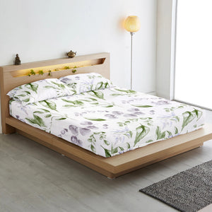 Soft Cotton Floral Print 210 TC Fitted Bedsheet In Cream At Best Prices