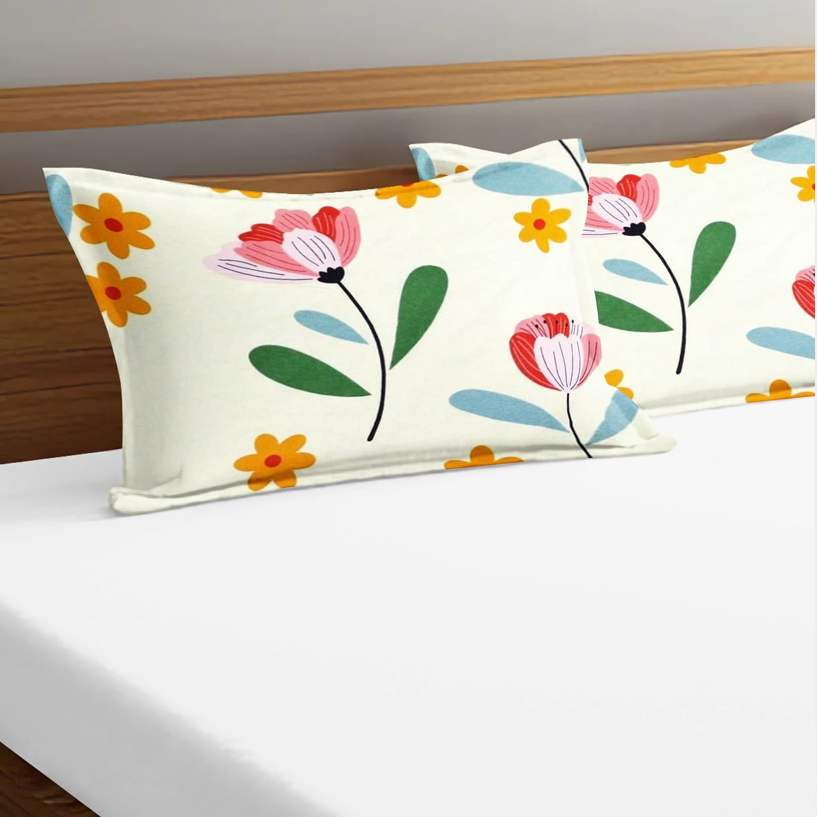 Soft Floral Print Pillow Cover Set In Multicolor Online At Best prices(2 Pcs)