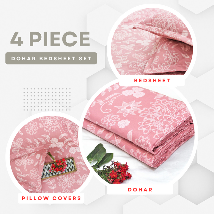 Peach Festive Collection Floral Dohar Bedsheet Set (4 Pc) online in India