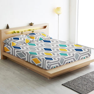 Cotton Geometrical Print 210 TC King Size Fitted Bedsheet In Multicolor Online In India