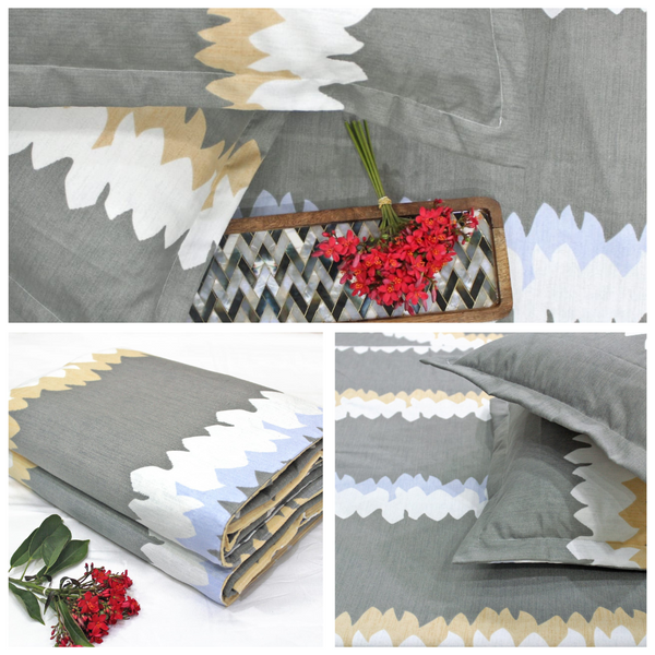 Grey Festive Collection Floral Dohar Bedsheet Set (4 Pc) online in India