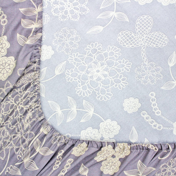 Cotton Floral Print 210 TC King Size Fitted Bedsheet In Purple At Best Prices