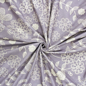 Cotton Floral Print 210 TC King Size Fitted Bedsheet In Purple At Best Prices