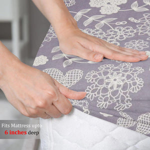 Cotton Floral Print 210 TC King Size Fitted Bedsheet In Purple At Best Prices