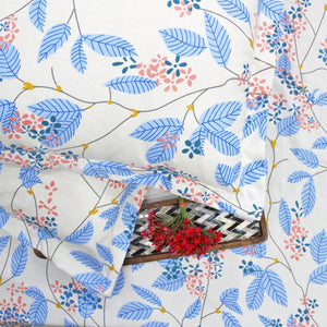 Cotton Floral Print 210 TC King Size Fitted Bedsheet In Blue At Best Prices