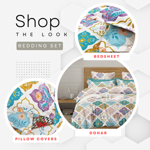 Cotton Floral Print 210 TC King Size Fitted Bedsheet In Multicolor At Online