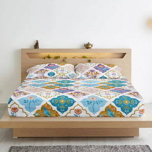 Cotton Floral Print 210 TC King Size Fitted Bedsheet In Multicolor At Online