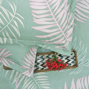 Cotton Floral Print 210 TC King Size Fitted Bedsheet In Green At Best Prices