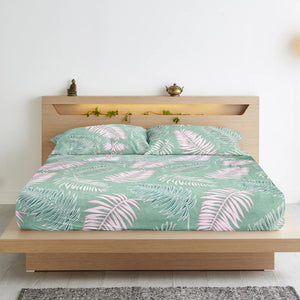 Cotton Floral Print 210 TC King Size Fitted Bedsheet In Green At Best Prices